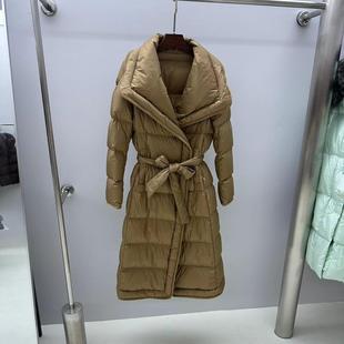 高品质鹅绒服女2025年秋冬新款韩版修身系带中长款羽绒服保暖外套