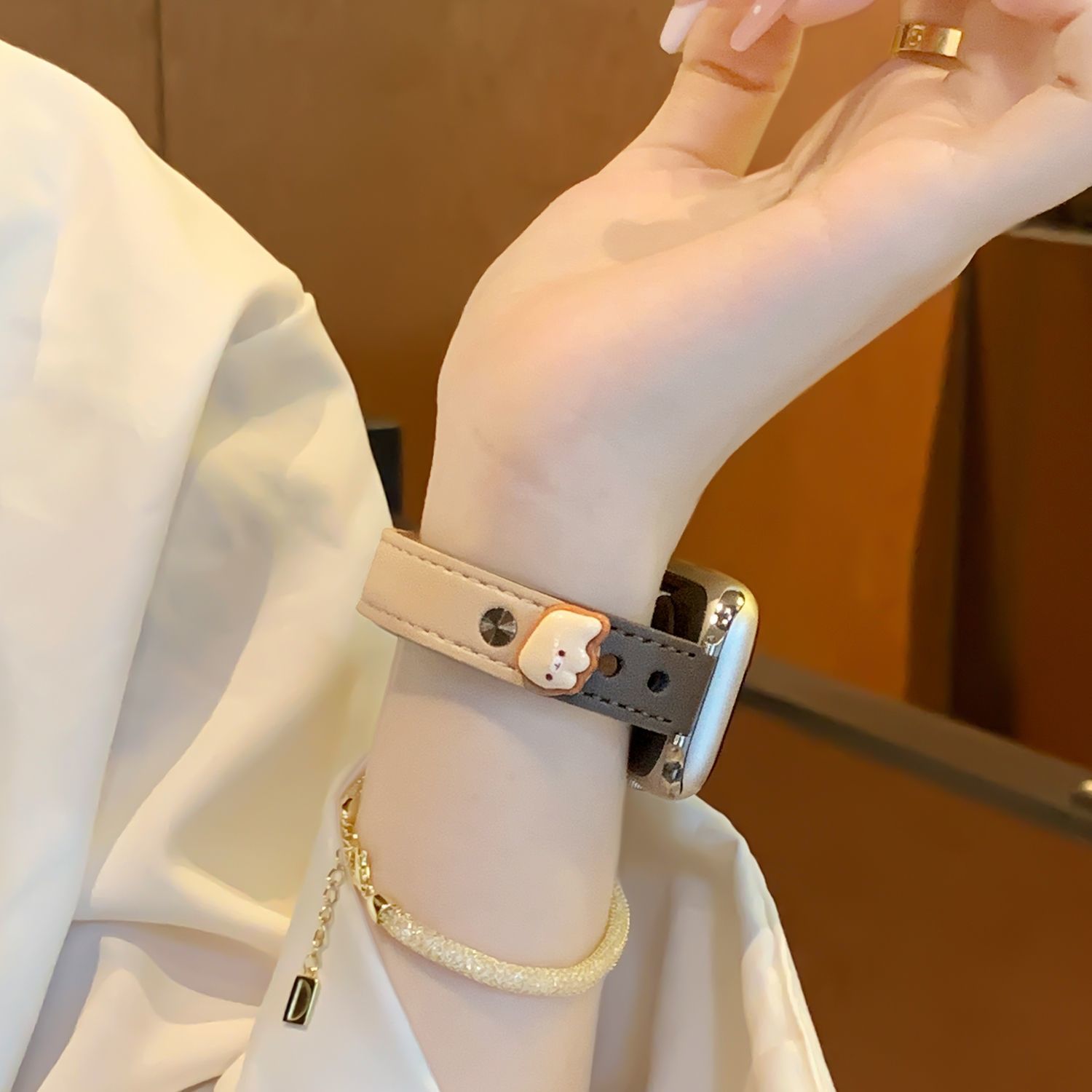 适用适用iwatchS11表带秋冬拼色皮质小众苹果AppleWatch10/9/8/7