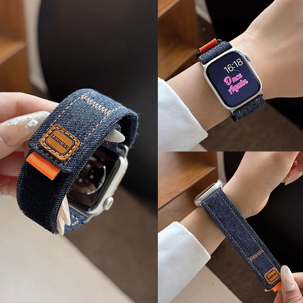 牛仔魔术贴帆布oppo手表watch3/X/2/4pro表带男女se高级X新款适用