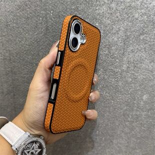 编织苹果16promax手机壳磁吸iPhone15pro磨砂13 14pro商务12皮纹