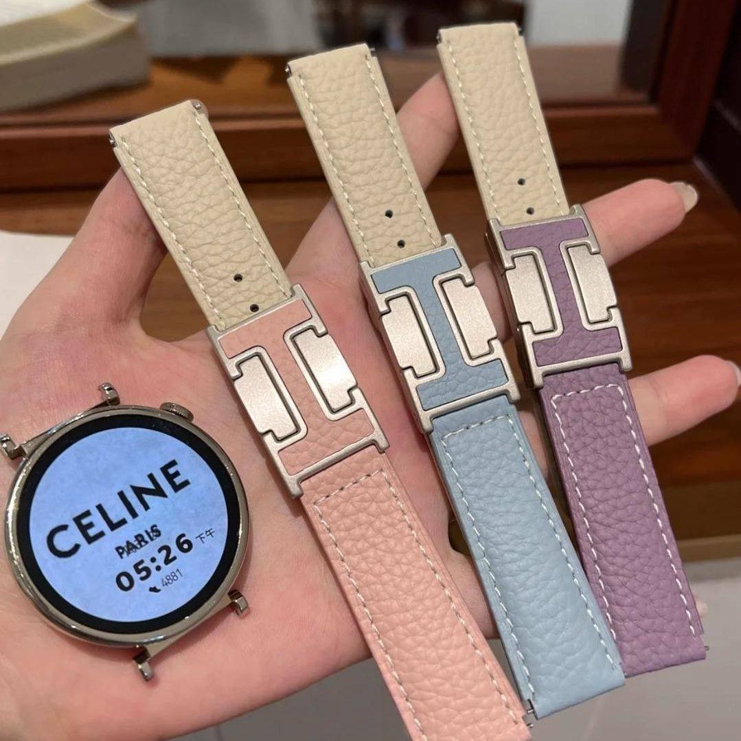 H磁吸扣真皮质vivowatchGT适用vivo watch3/2/1手表表带荔枝纹iQO