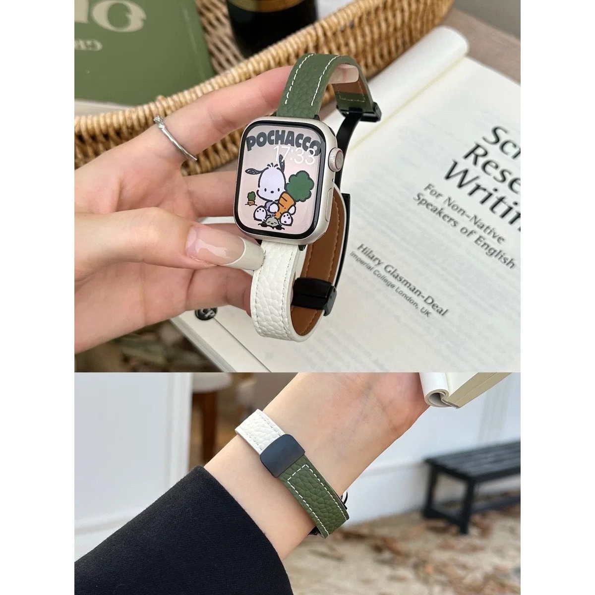 细款荔枝纹OPPOwatch4pro手表带X2mini真皮磁吸扣iwatch321代百搭