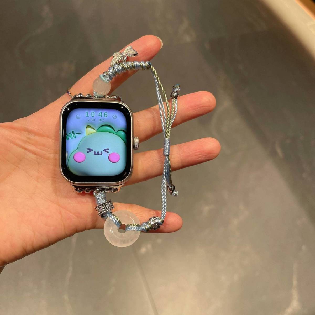 适用荣耀手表5/4表带手环10新款fit表链荣耀亲选2i蓝链平安扣表带