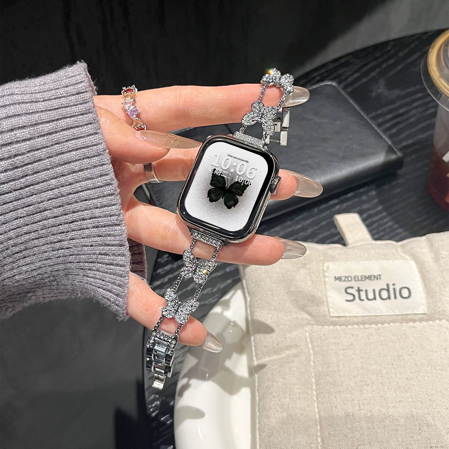 适用适用华为fit4/3百搭蝴蝶扣watch5表带智能手表gt5链条表带夏