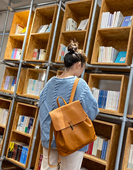 本初与象沫宝家新款 头层牛皮大容量双肩包女情侣多功能手工电脑包