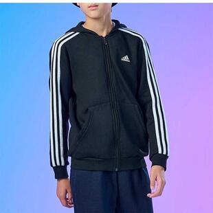 ADIDAS阿迪达斯童装 加绒舒适条纹百搭运动连帽夹克外套GQ8900