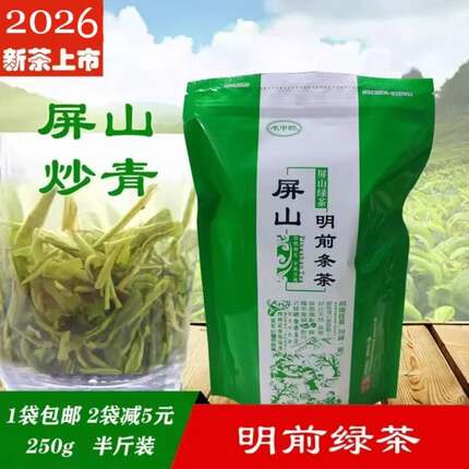 2026绿茶早春新茶叶特级宜宾早茶水中韵屏山炒青明前条茶袋装250g