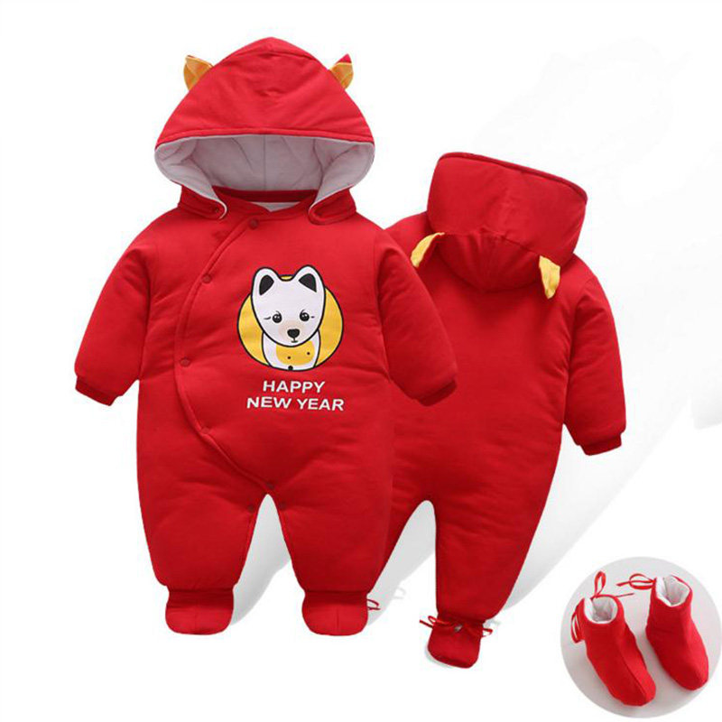秋冬款开档连身衣新年红色爬服