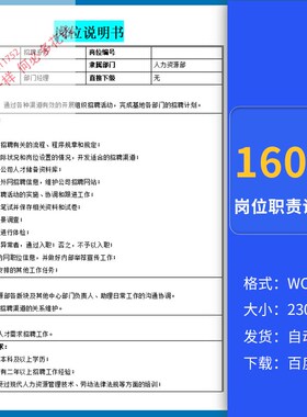 公司企业员工岗位职责任职要求人力资源各行业岗位职责说明书模板