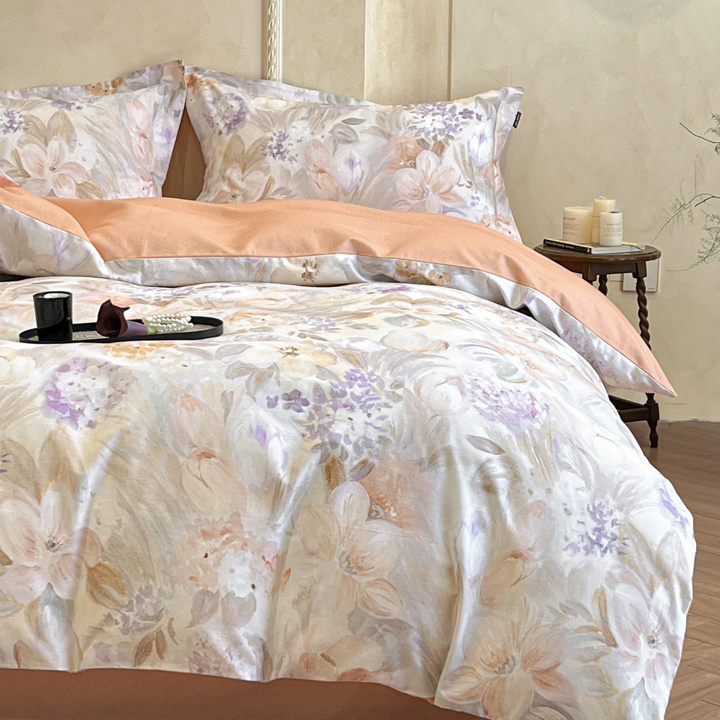 加厚全棉磨毛四件套 法系花卉田园风简约全棉床单被套床品秋冬