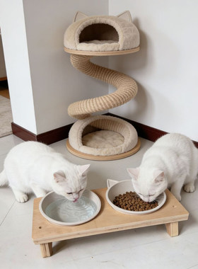 木质双碗猫狗通用慢食稳固碗架