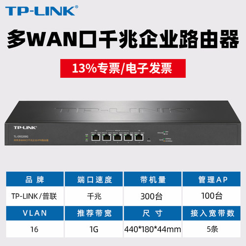 普联TP-LINK TL-ER3200G 多wan口5口千兆有线路由器AC控制器管理AP 企业上网行为管理认证VLAN划分tplink网关