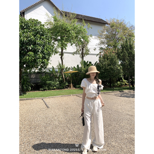 法式 松弛vacation 织带天丝亚麻裤 女春季 WANANTONG 长裤 穿不腻