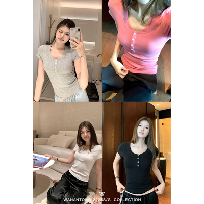 超软高弹桃心领亨利T