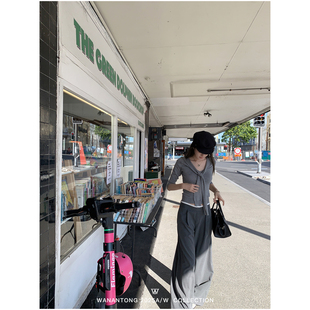 智性通勤 长裤 松弛双层腰头系带西裤 休闲裤 女秋季 WANANTONG