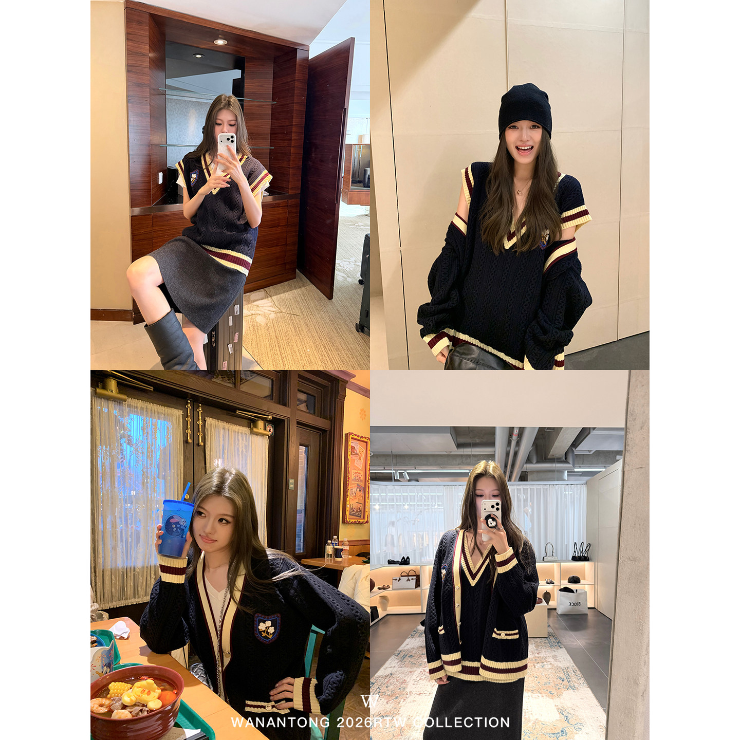 WANANTONG 香香26新季 全羊毛定做勋章开衫/马甲套组女冬季