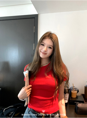 WANANTONG 珍妮小腰t!! 美丽版进口fafa面料百搭T恤短袖上衣女春