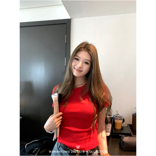 WANANTONG 美丽版 进口fafa面料百搭T恤短袖 上衣女春 珍妮小腰t