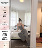 套组春季 WANANTONG 卫裤 慵懒白女条纹吊带 两件套 旅行记忆