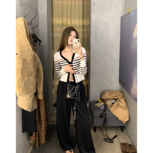 WANANTONG 条纹开衫 针织衫 上衣外搭女春夏 summer冰麻麻