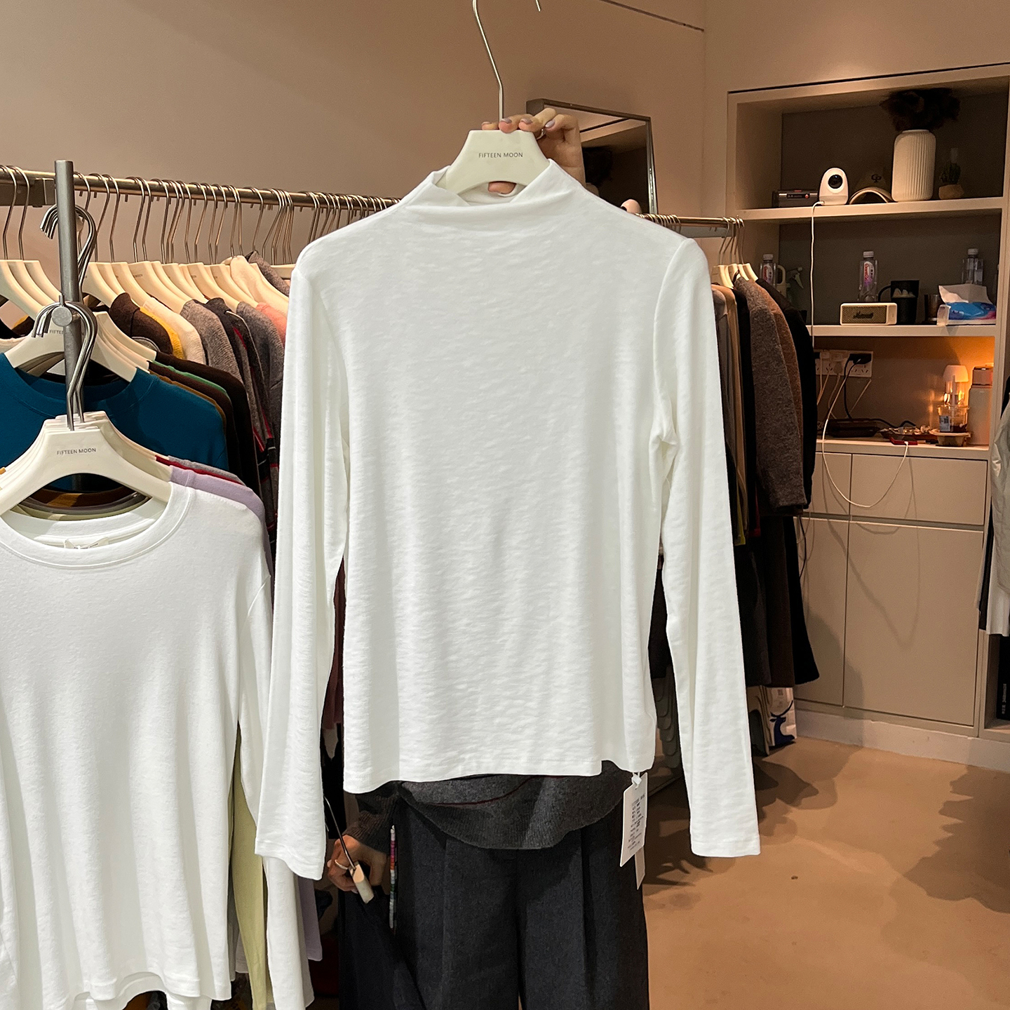 淡人高知穿搭纯色高领长袖T恤女