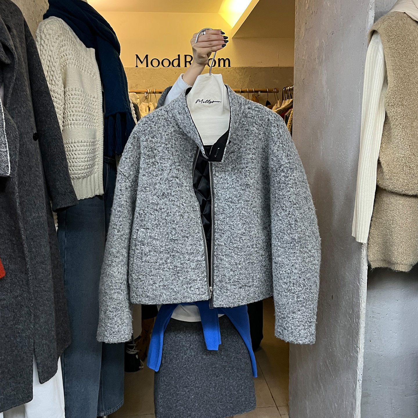 保暖夹棉短款立领毛呢外套