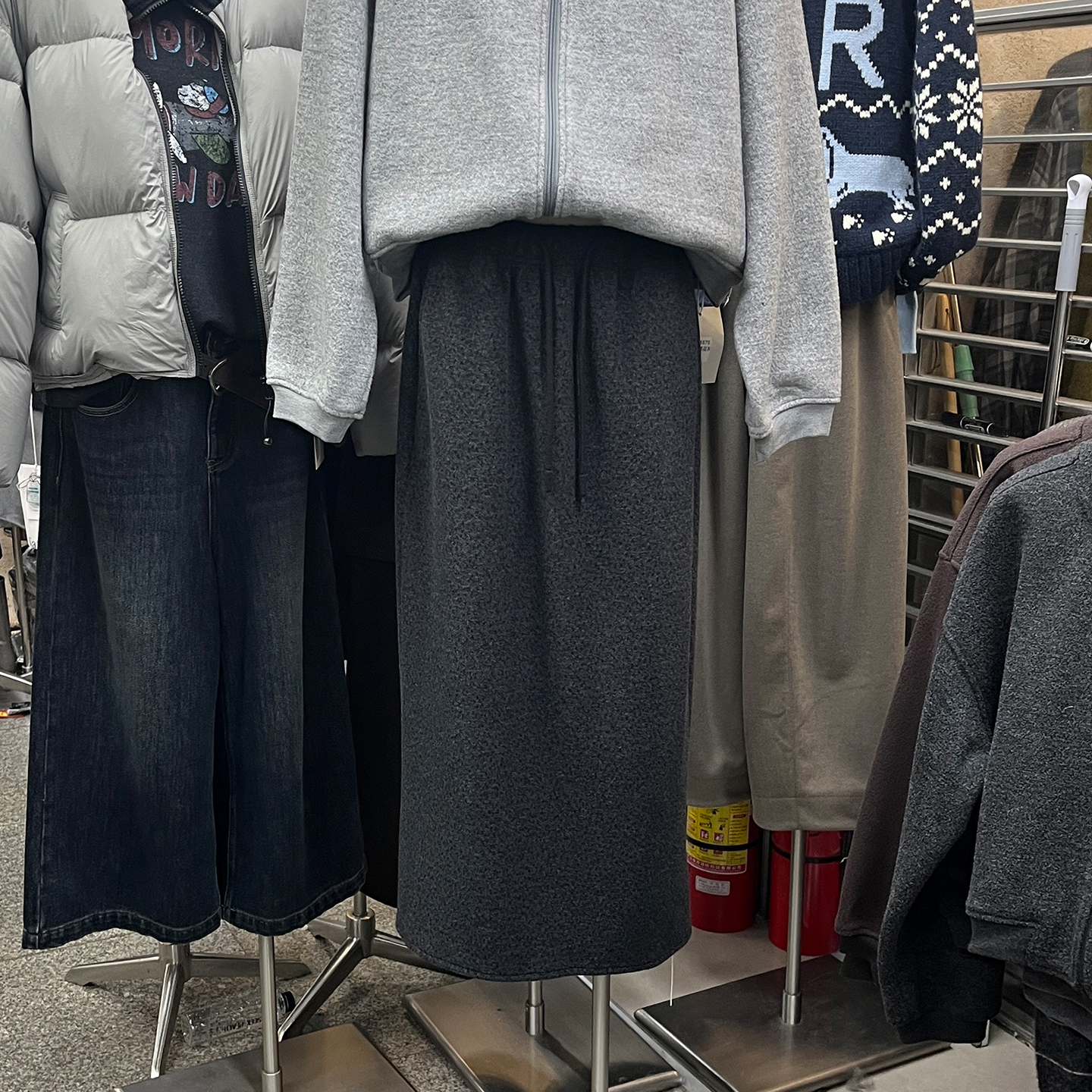 宽松纯色中长款开叉毛呢半身裙