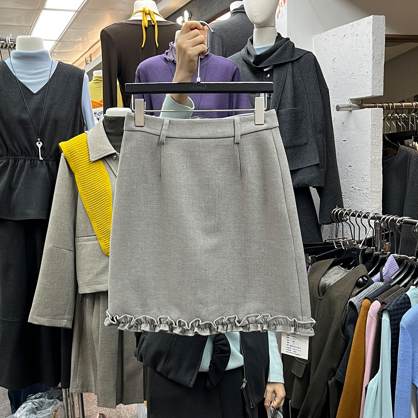 木耳边半身裙毛呢短裙