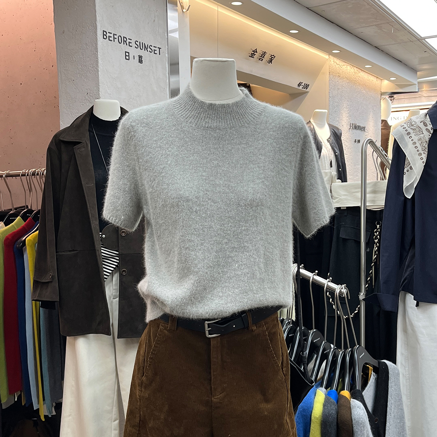 淡人高知穿搭小高领短袖毛衣女