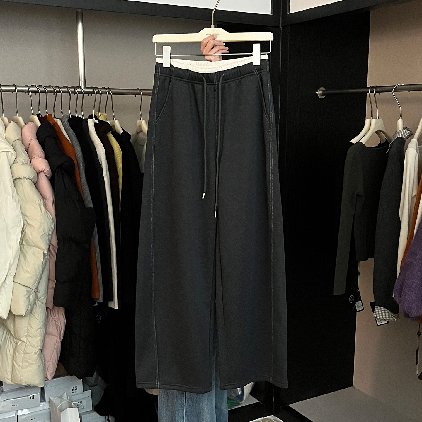 宽松加绒阔腿裤弯刀裤女