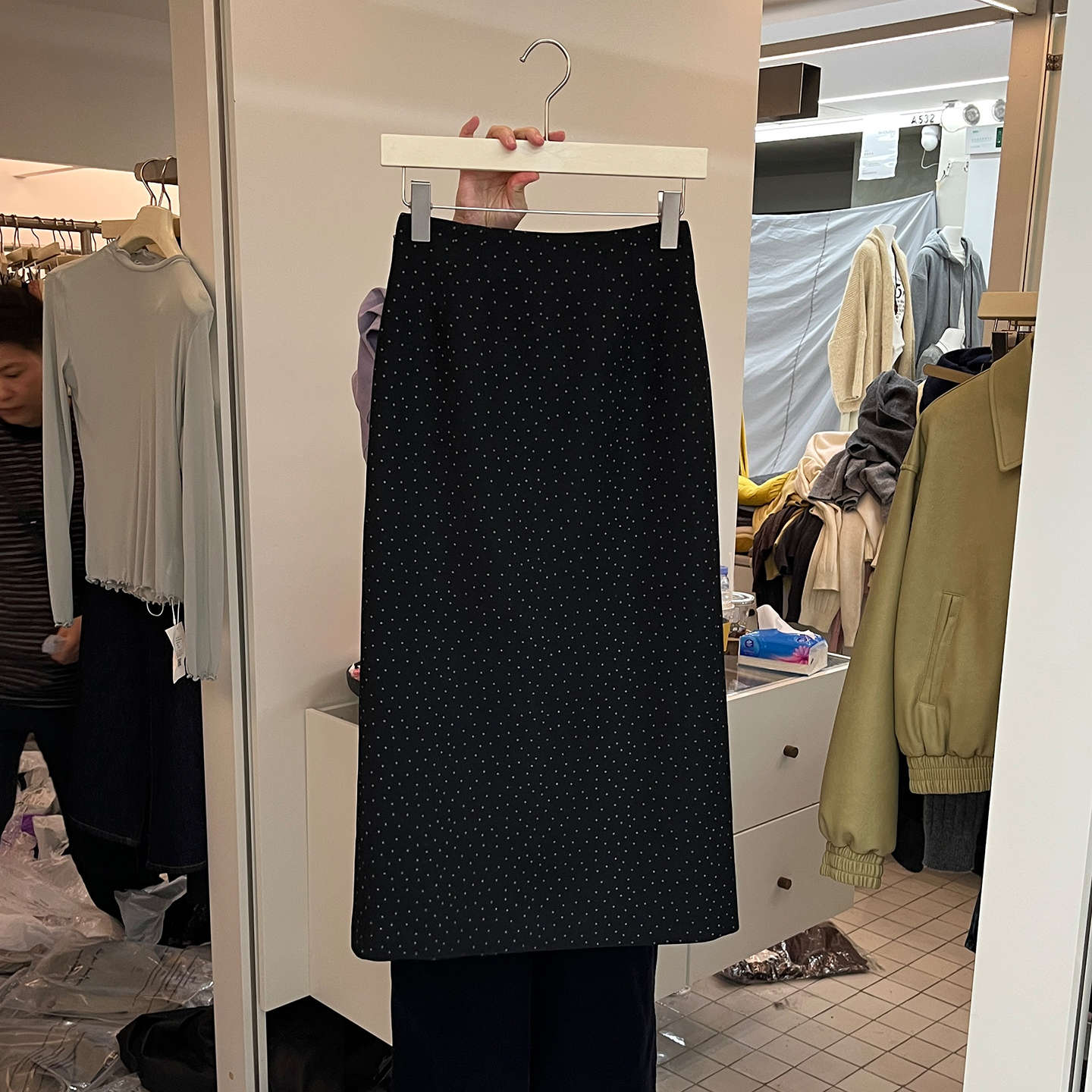 中长款开叉毛呢碎花半身裙