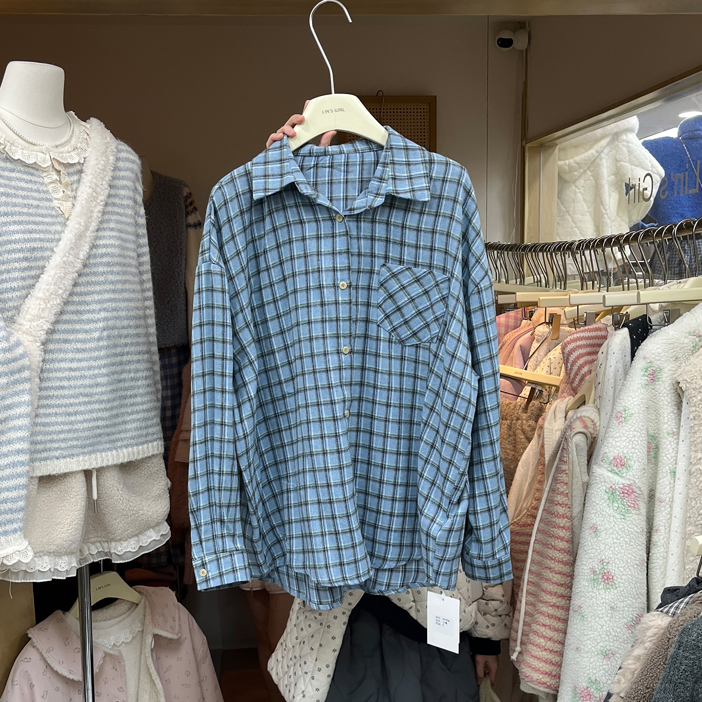 复古格子衬衫女宽松bf风休闲衬衣