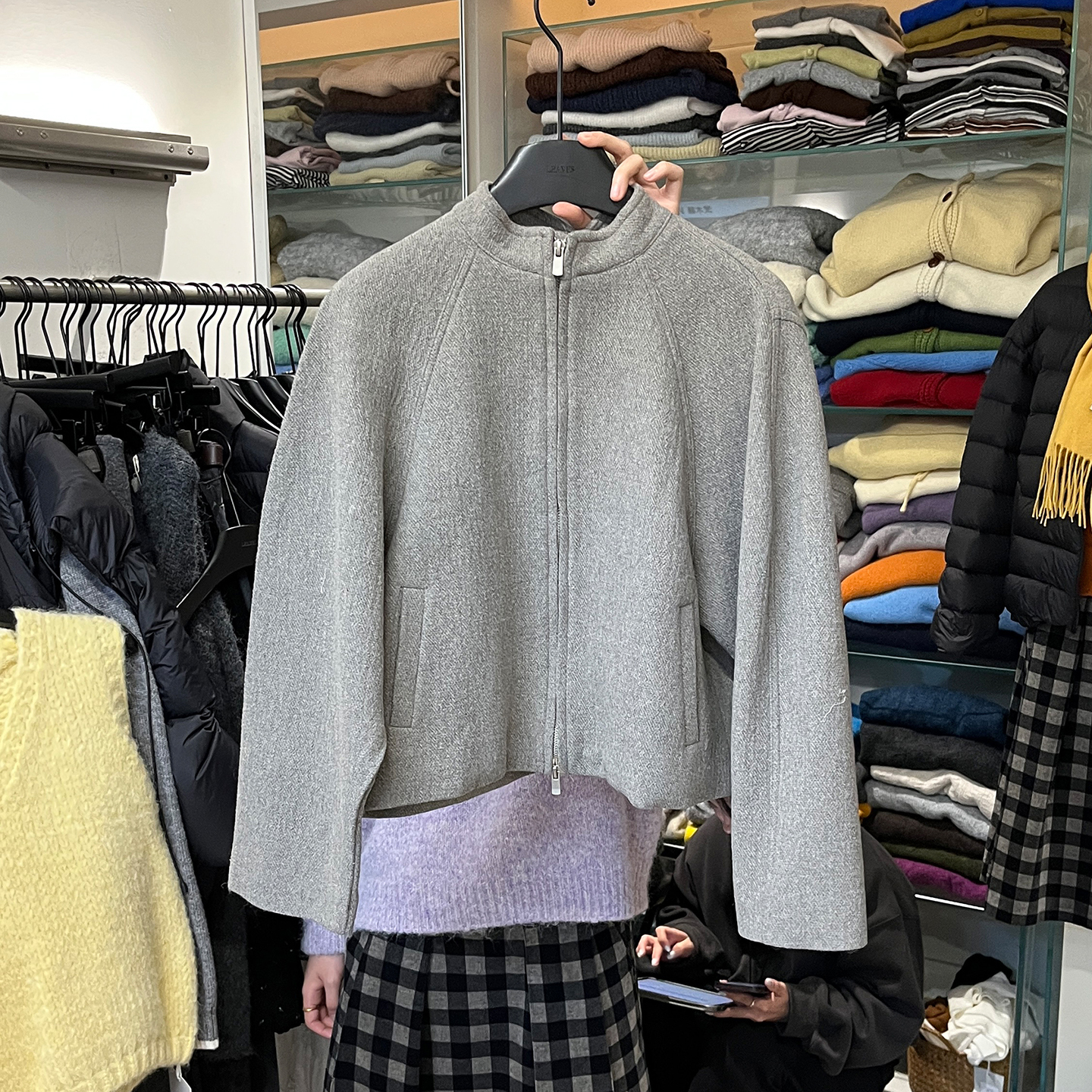 宽松短款立领拉链毛呢休闲外套