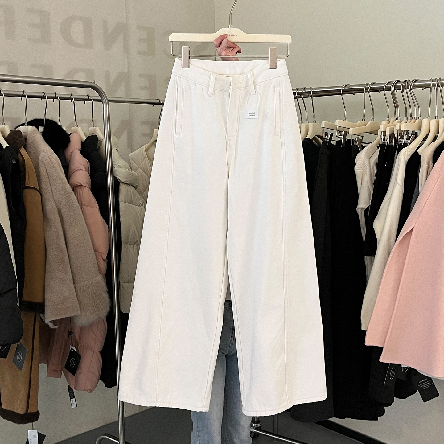 高腰加绒阔腿裤休闲裤女