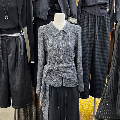 配披肩修身翻领毛衣开衫外套