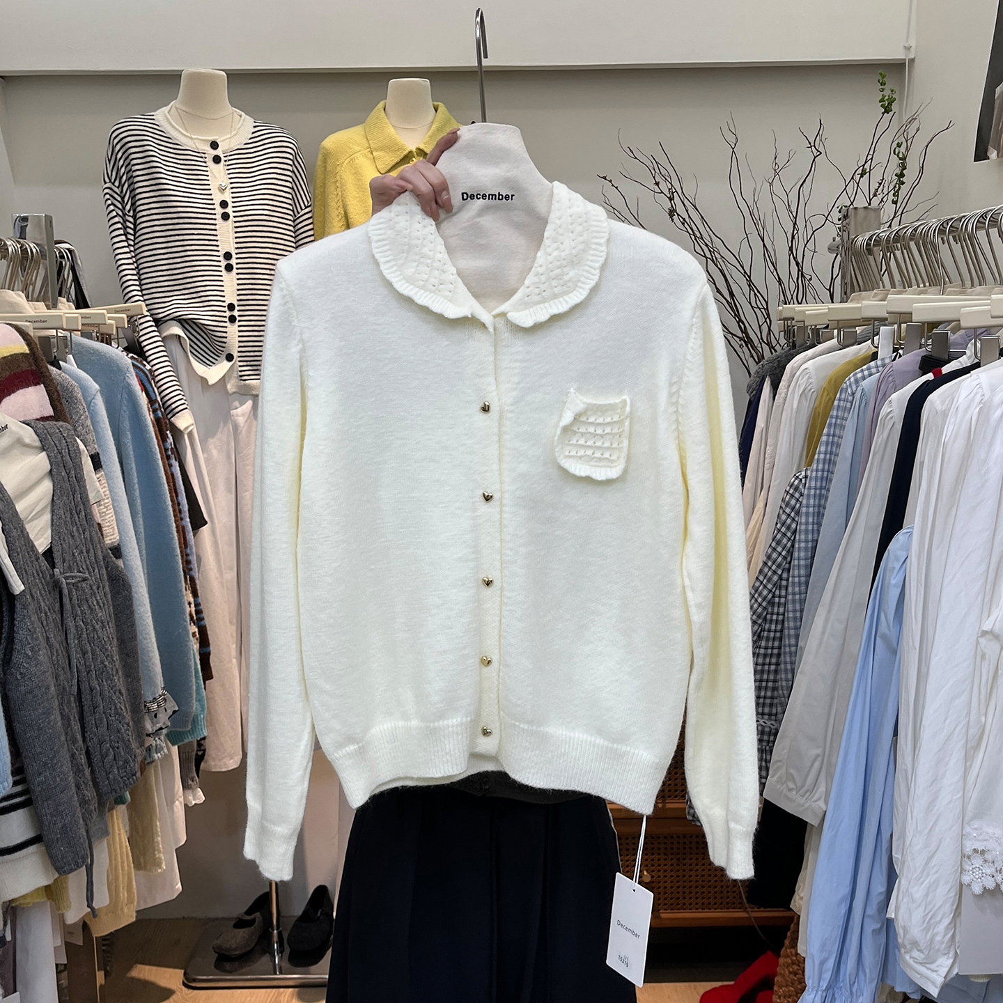 娃娃领拼接针织衫毛衣开衫外套女