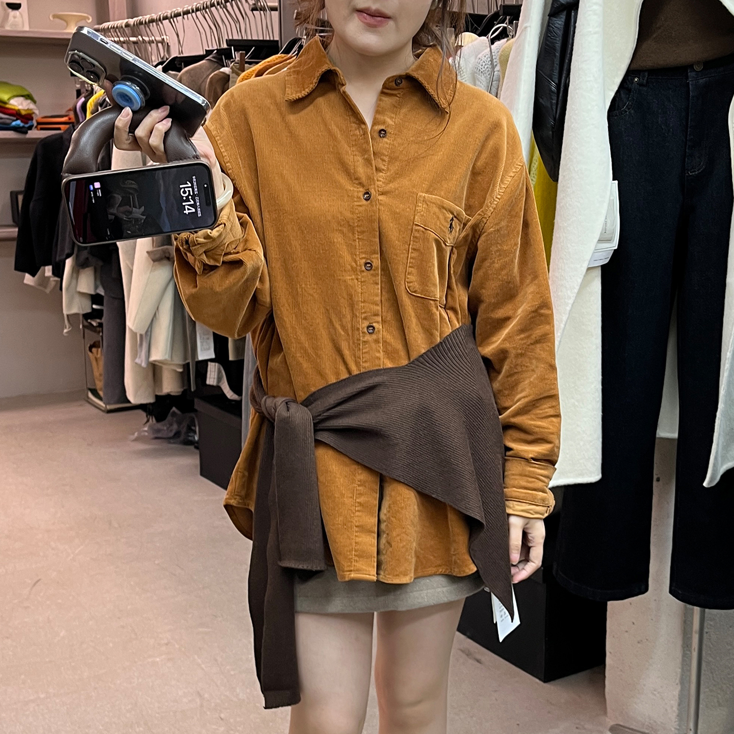 针织披肩宽松灯芯绒衬衫女