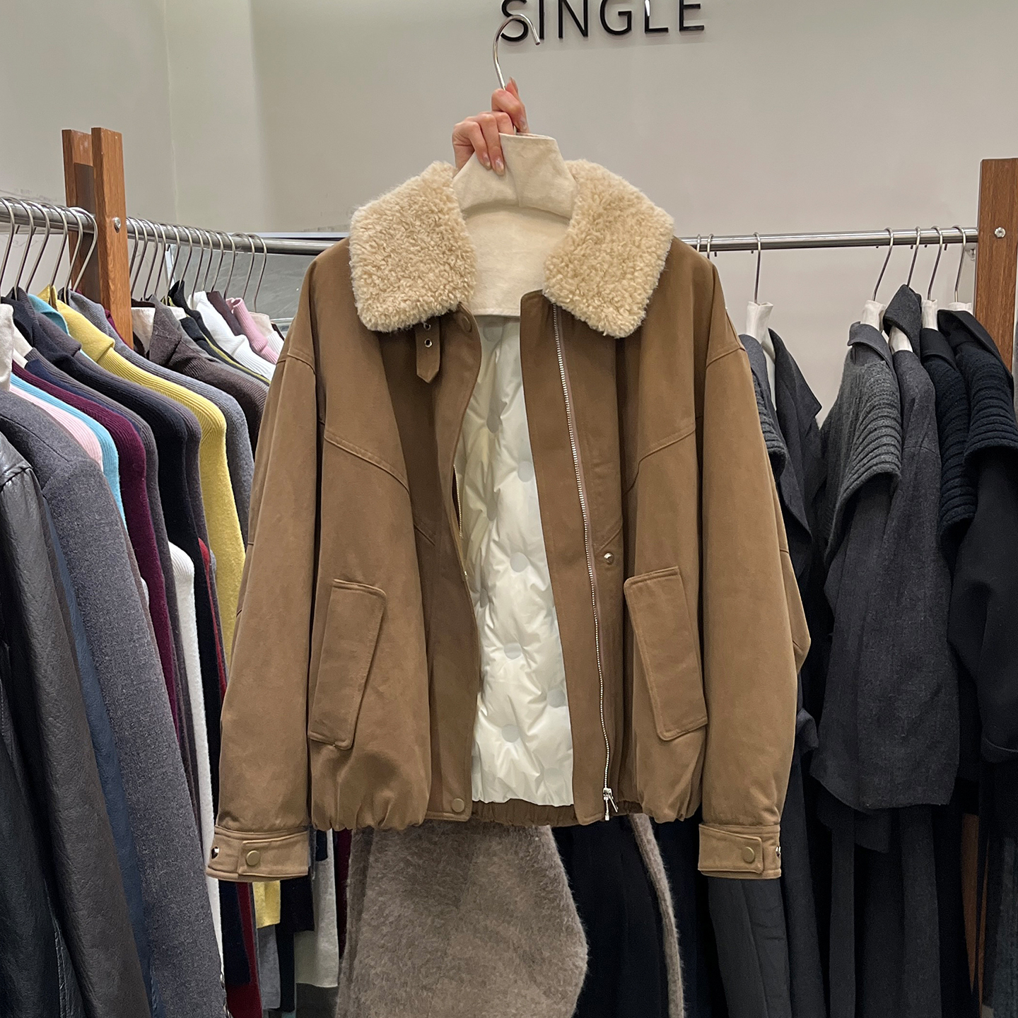 毛翻领休闲羽绒服夹克外套女