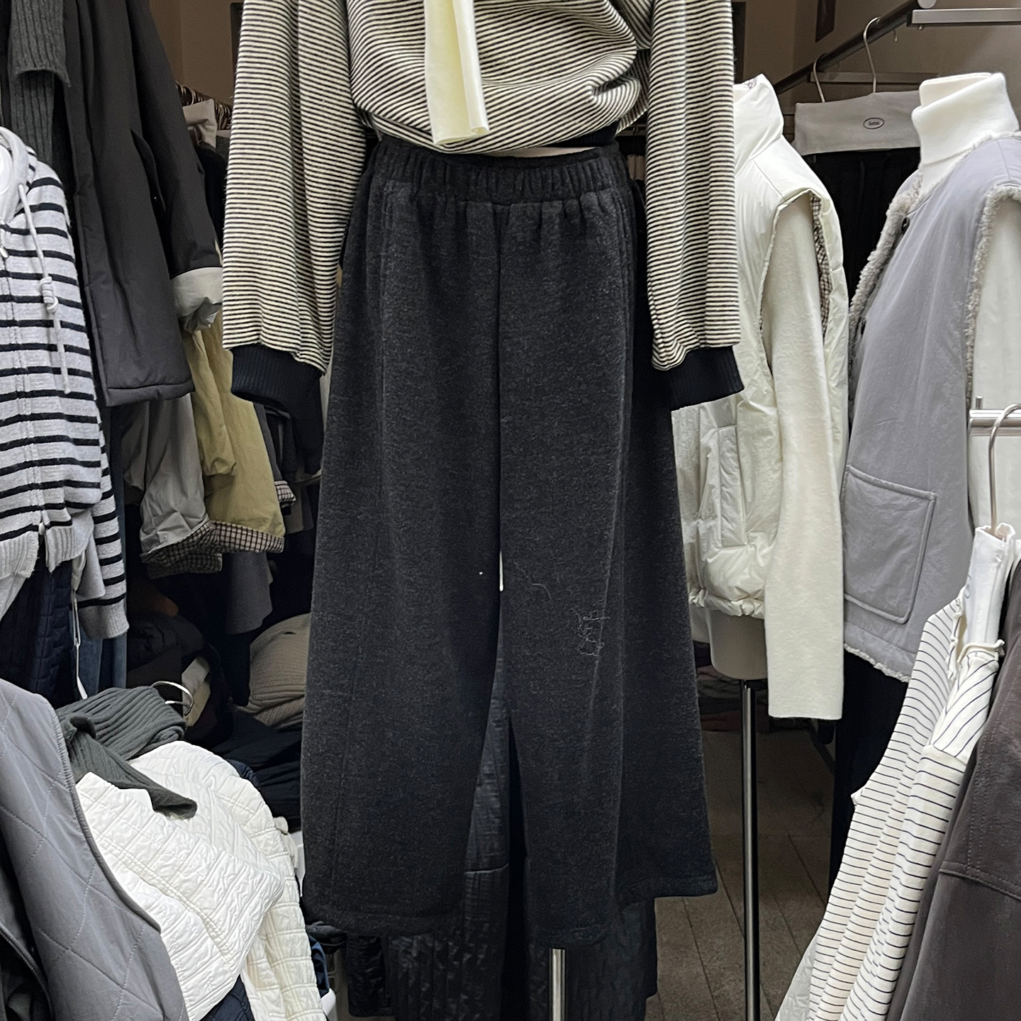 高腰加绒阔腿裤毛呢长裤休闲裤