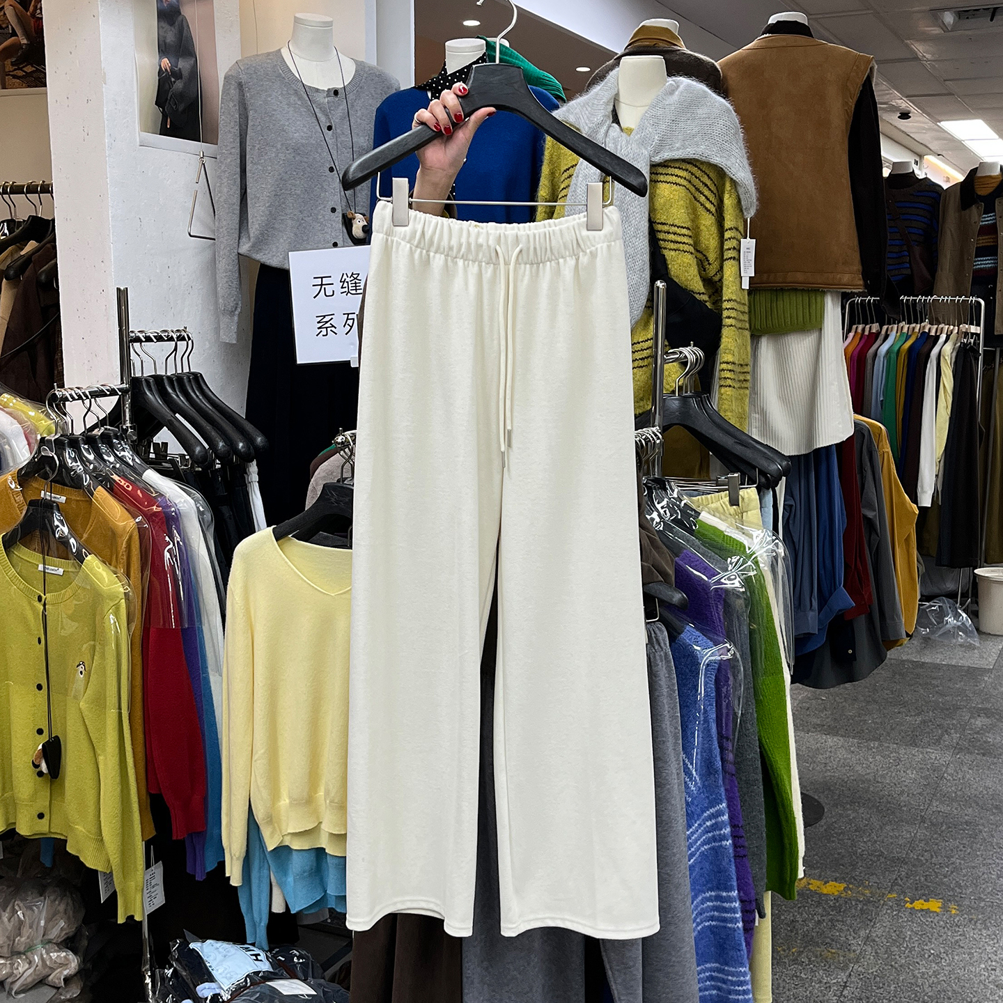 抽绳休闲直筒裤女垂感抽绳糯米裤