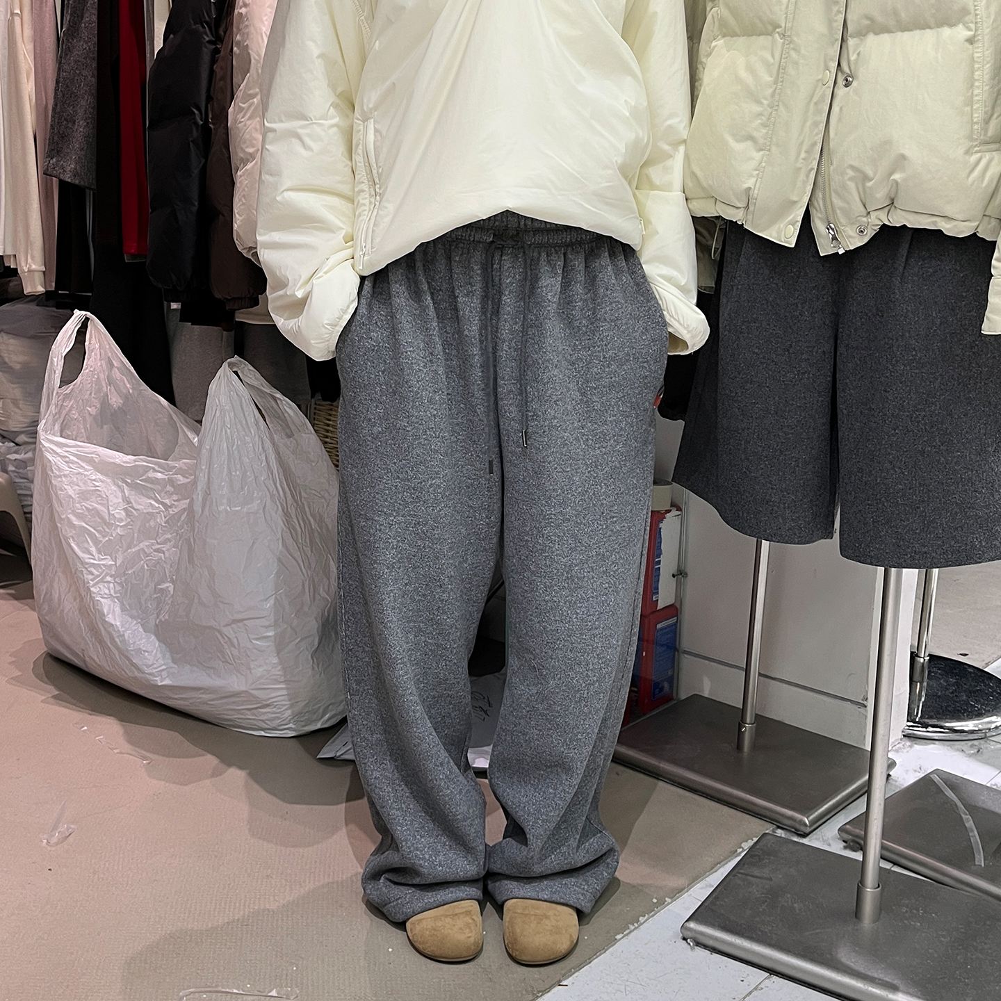 加绒束脚卫裤宽松拖地裤