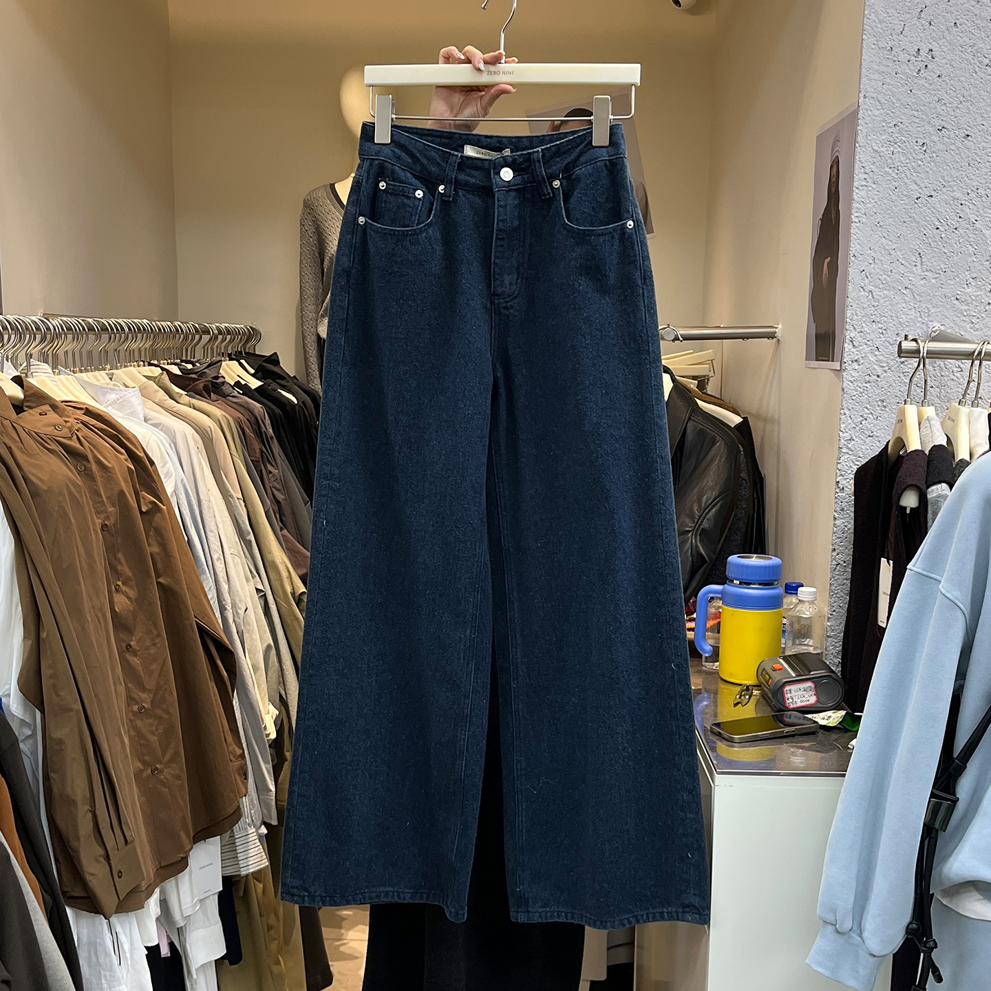 松弛感抓绒牛仔裤宽松休闲阔腿裤