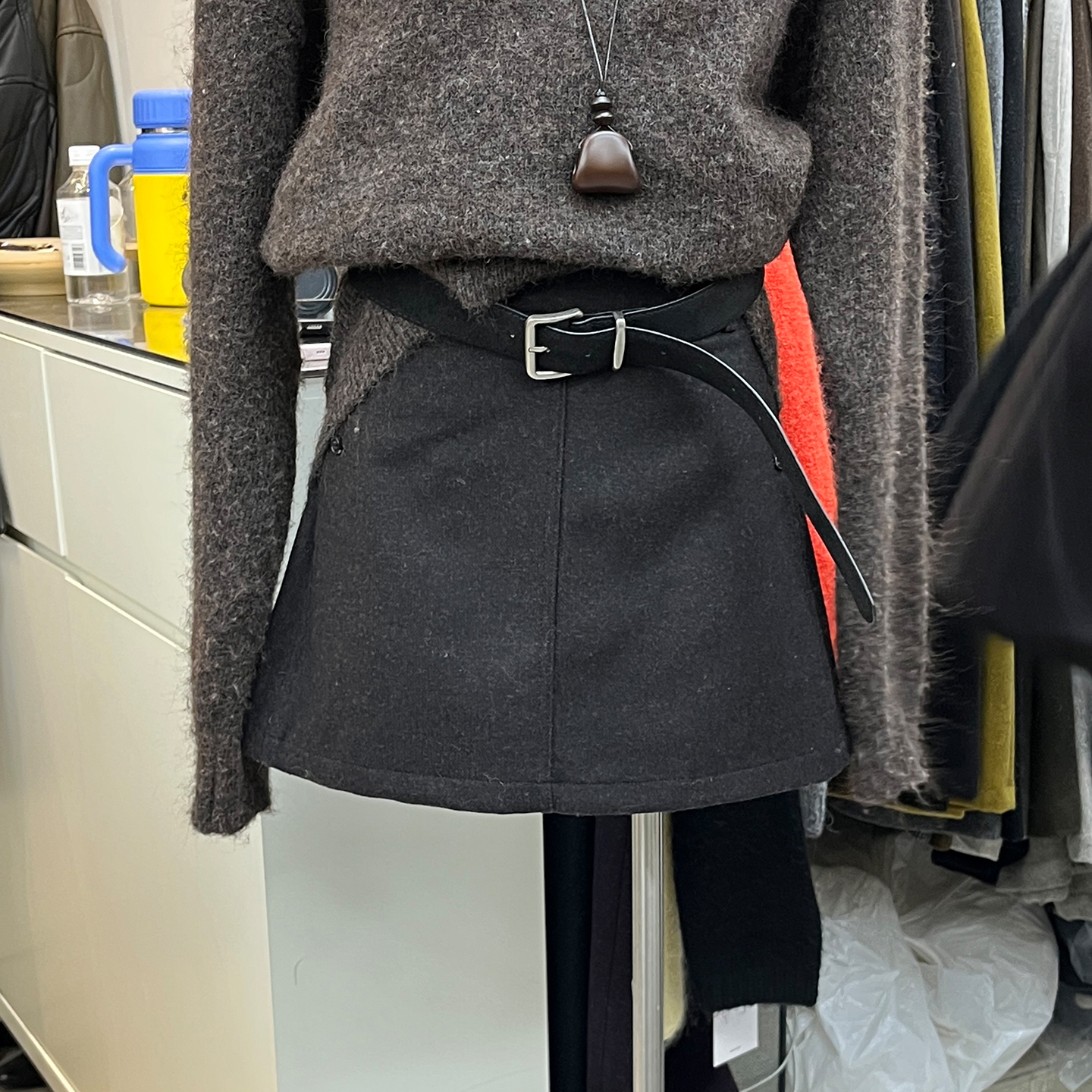 高腰A字裙休闲毛呢半裙短裙