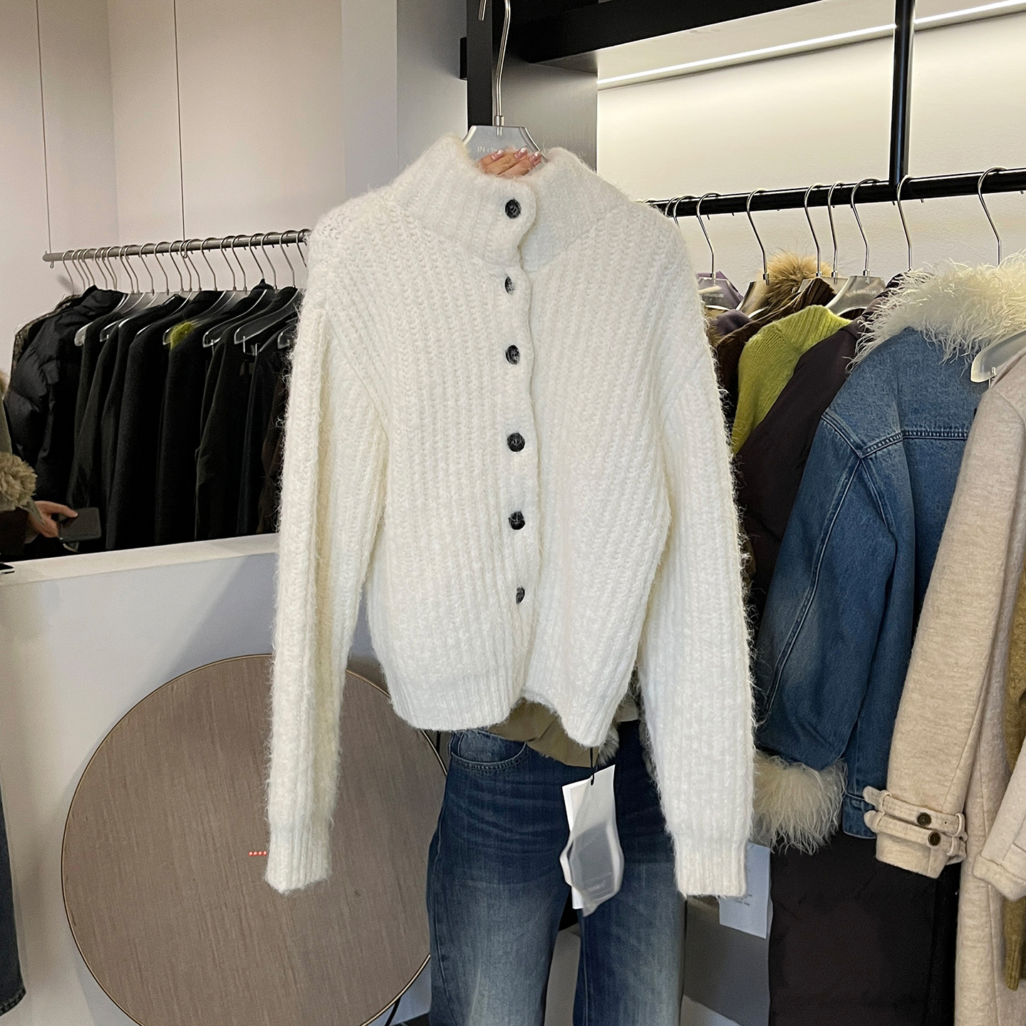 纯色立领毛衣开衫外套女