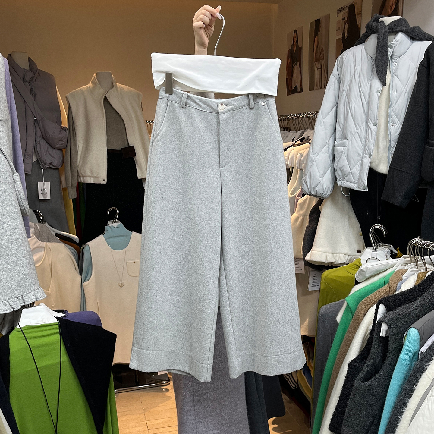 复古毛呢休闲裤女宽松百搭阔腿裤