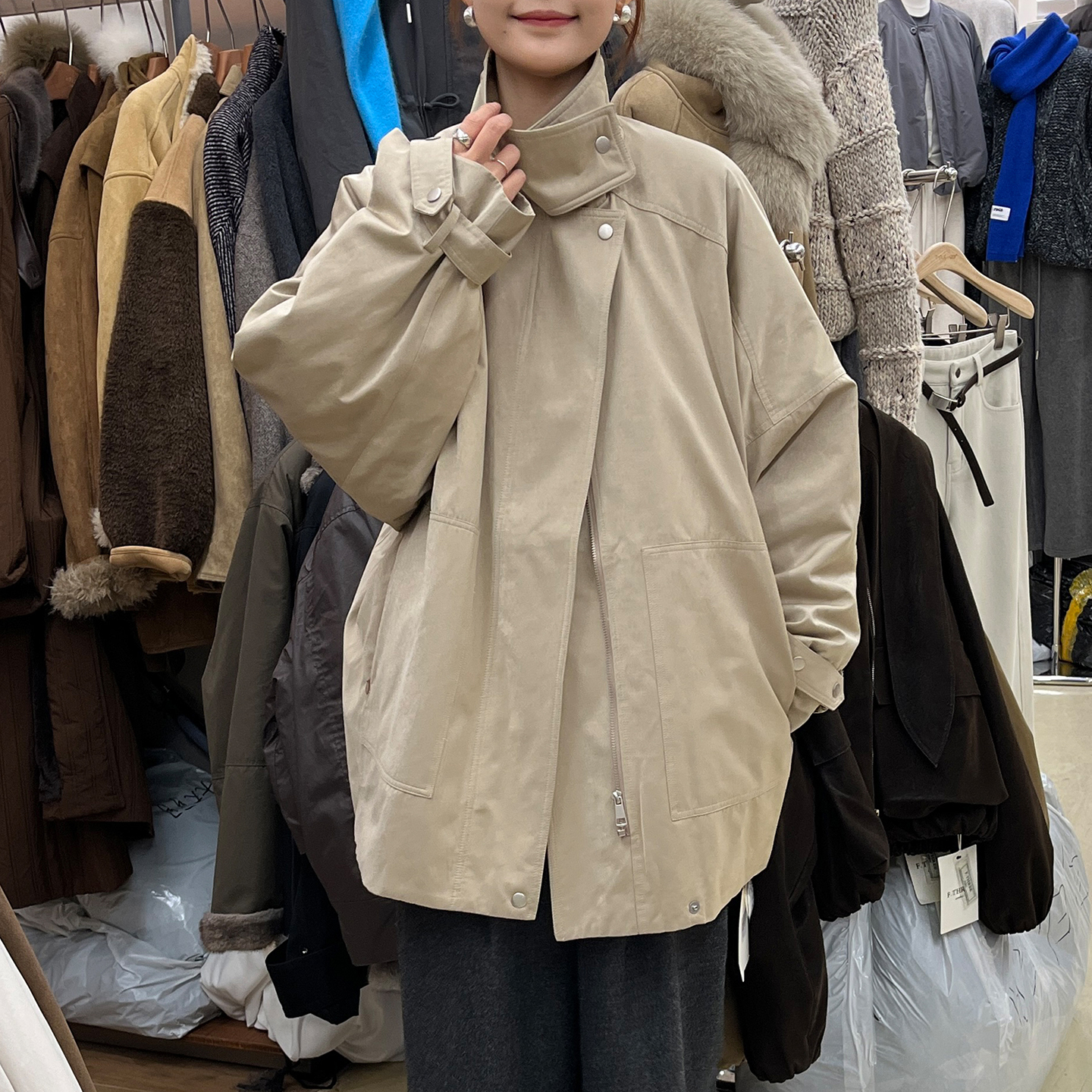 中长款立领夹克羽绒服外套女