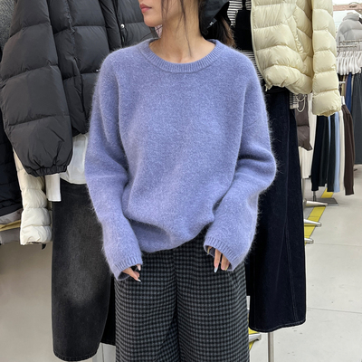 软糯马海毛毛衣女慵懒宽松毛线衣