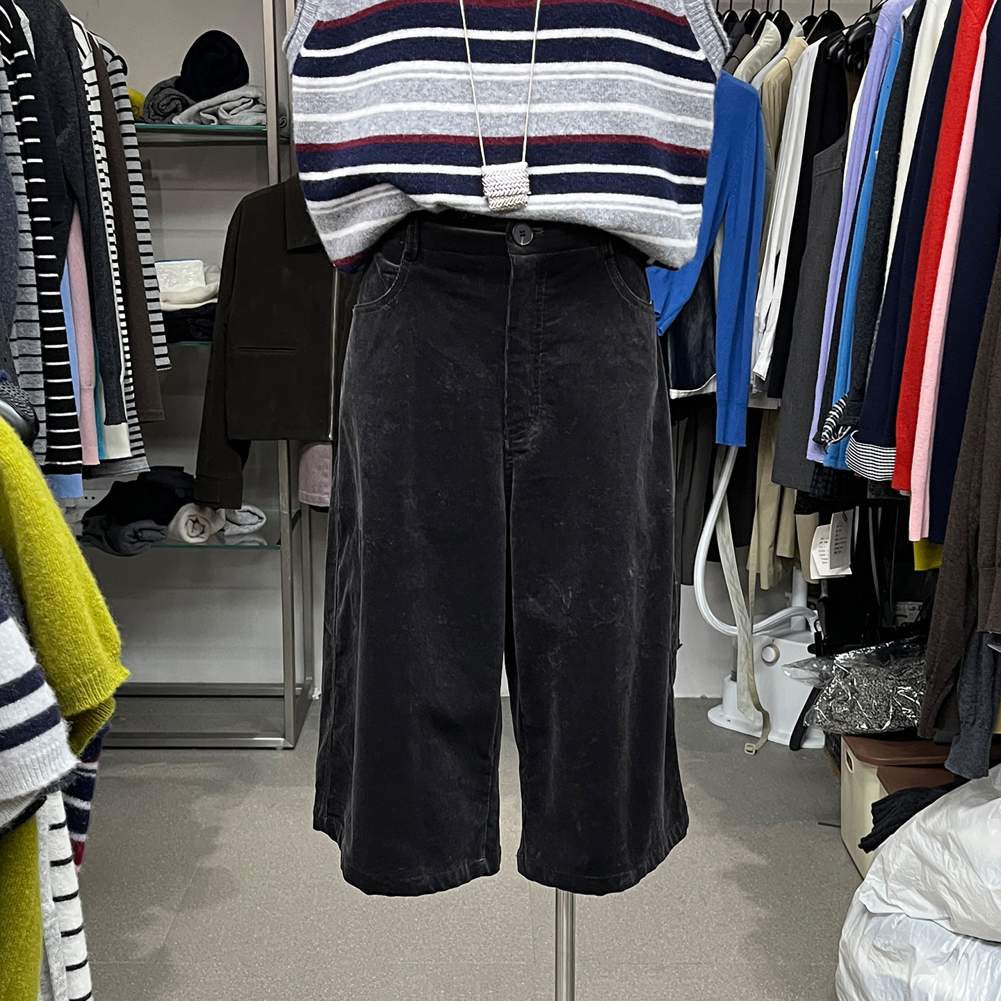 直筒裤灯芯绒阔腿七分裤女