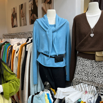 纯色配披肩薄款毛衣女