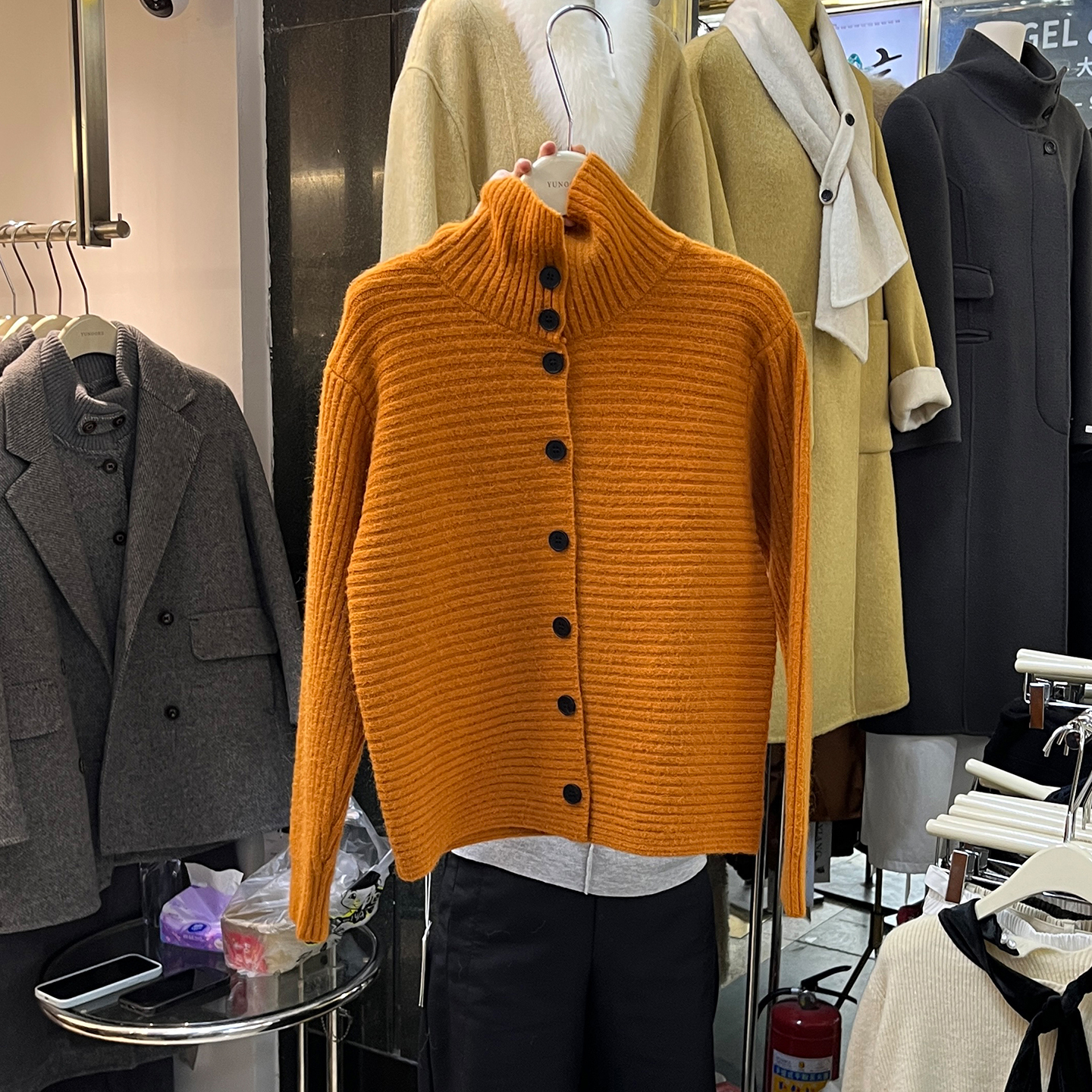 宽松高领针织开衫毛衣外套女